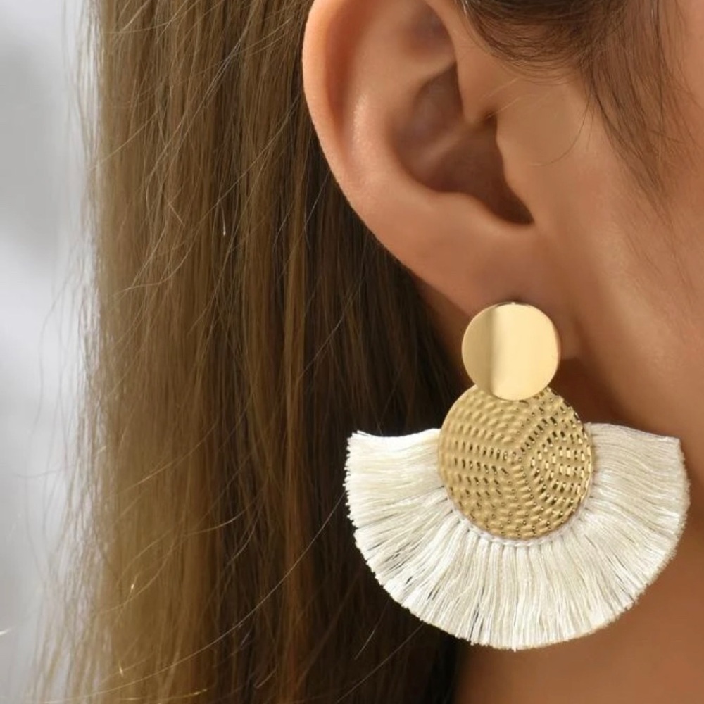 Gold and White Tassel Earrings - New